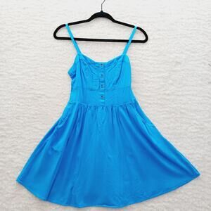 Dress Sundress Blue Babydoll Smocked Deep Pocket Vacation Y2K Bra Strap Size S